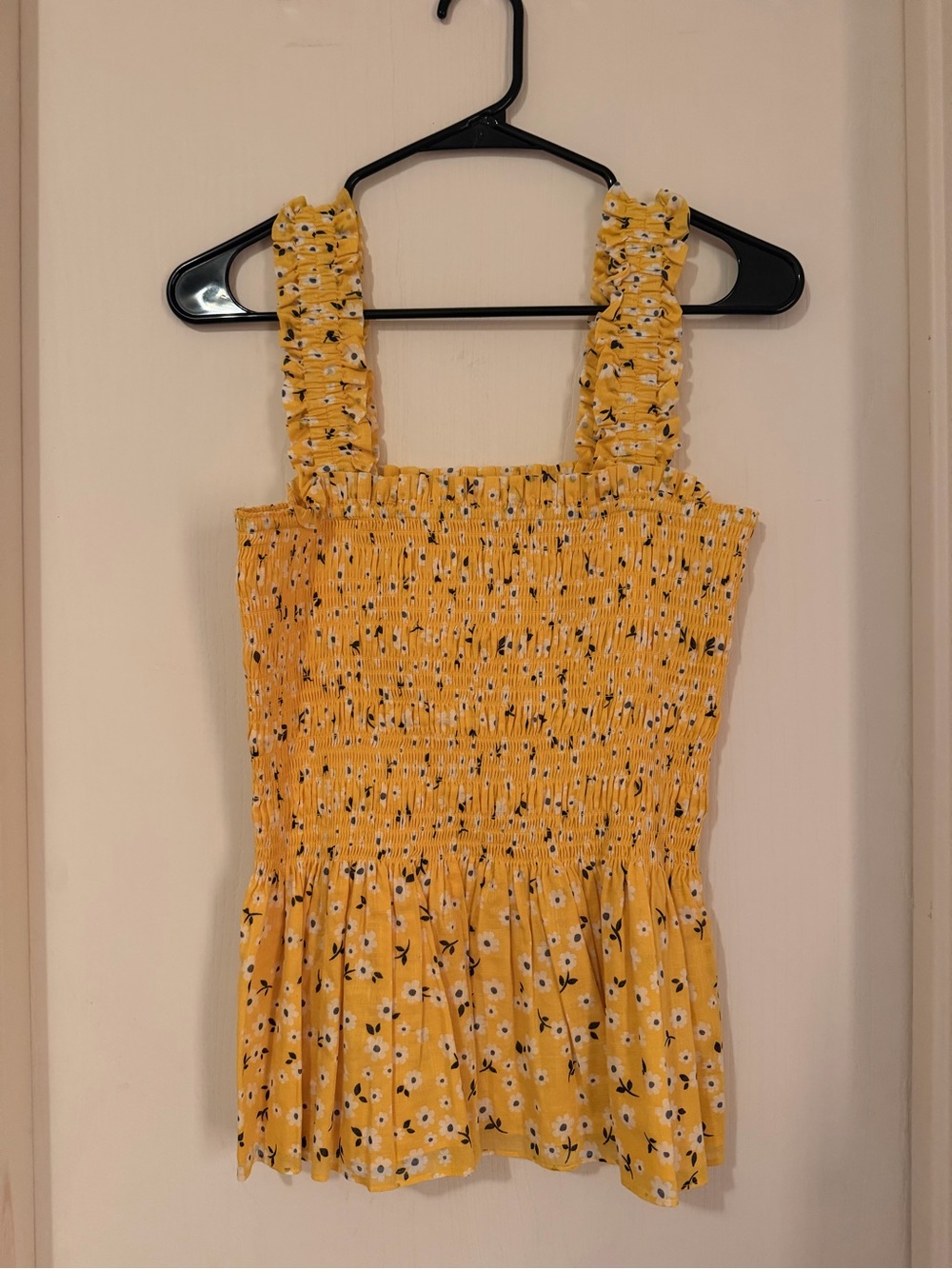Kate Spade New York Yellow Floral Smocked Peplum Top Women’s Size M Cottagecore